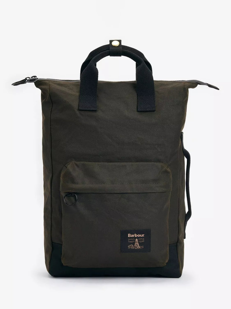 Barbour Field Waxed Cotton Backpack in Olive/Black (British brand)