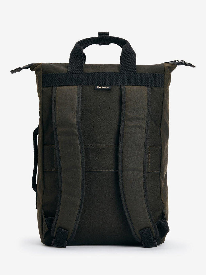 Barbour Field Waxed Cotton Backpack in Olive/Black (British brand)