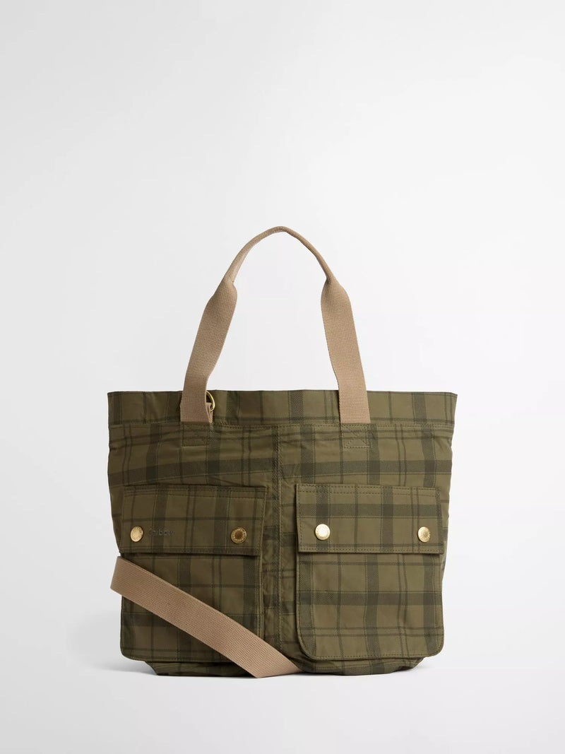 Barbour transport carry-all tote bag in Dusky Green Tartan (British brand)