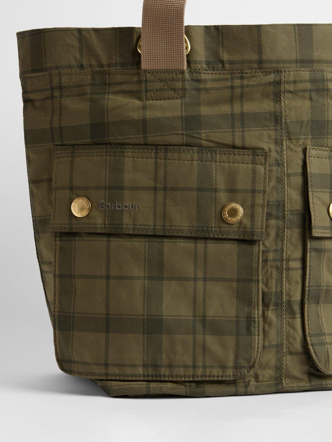 Barbour transport carry-all tote bag in Dusky Green Tartan (British brand)