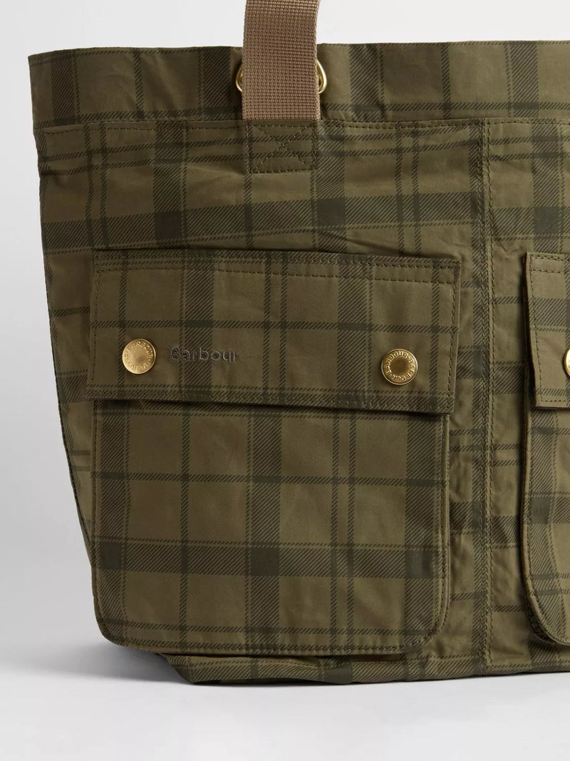 Barbour transport carry-all tote bag in Dusky Green Tartan (British brand)