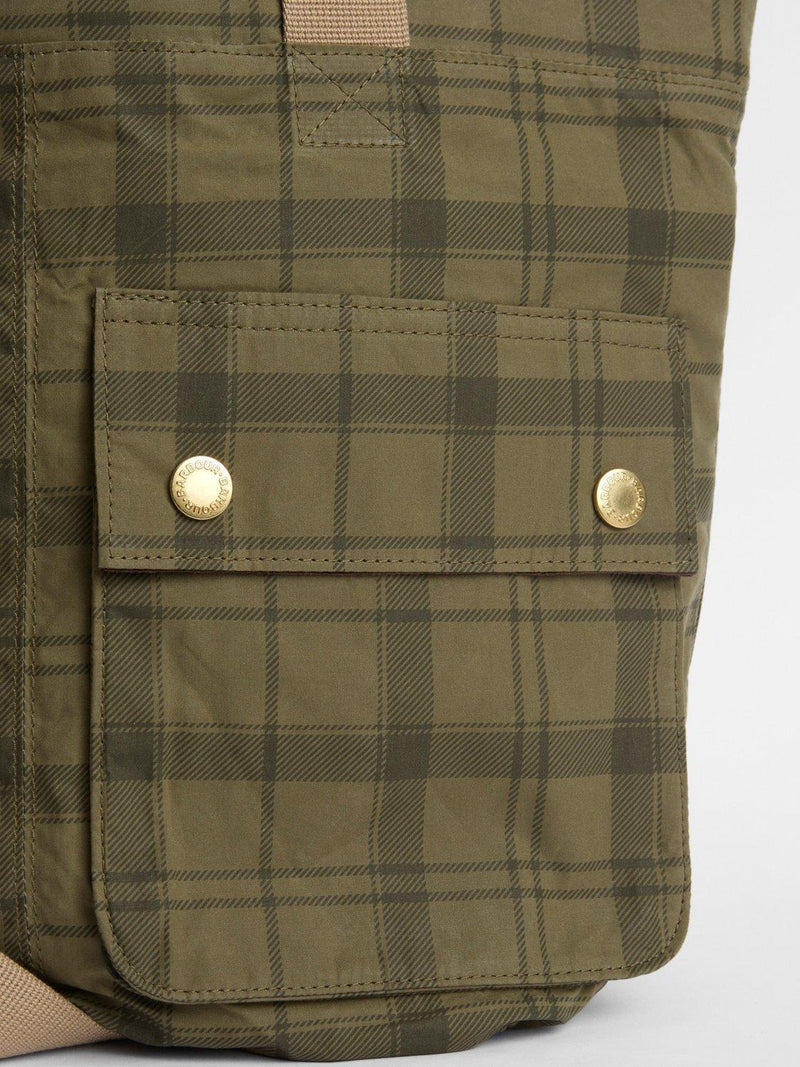 Barbour transport carry-all tote bag in Dusky Green Tartan (British brand)