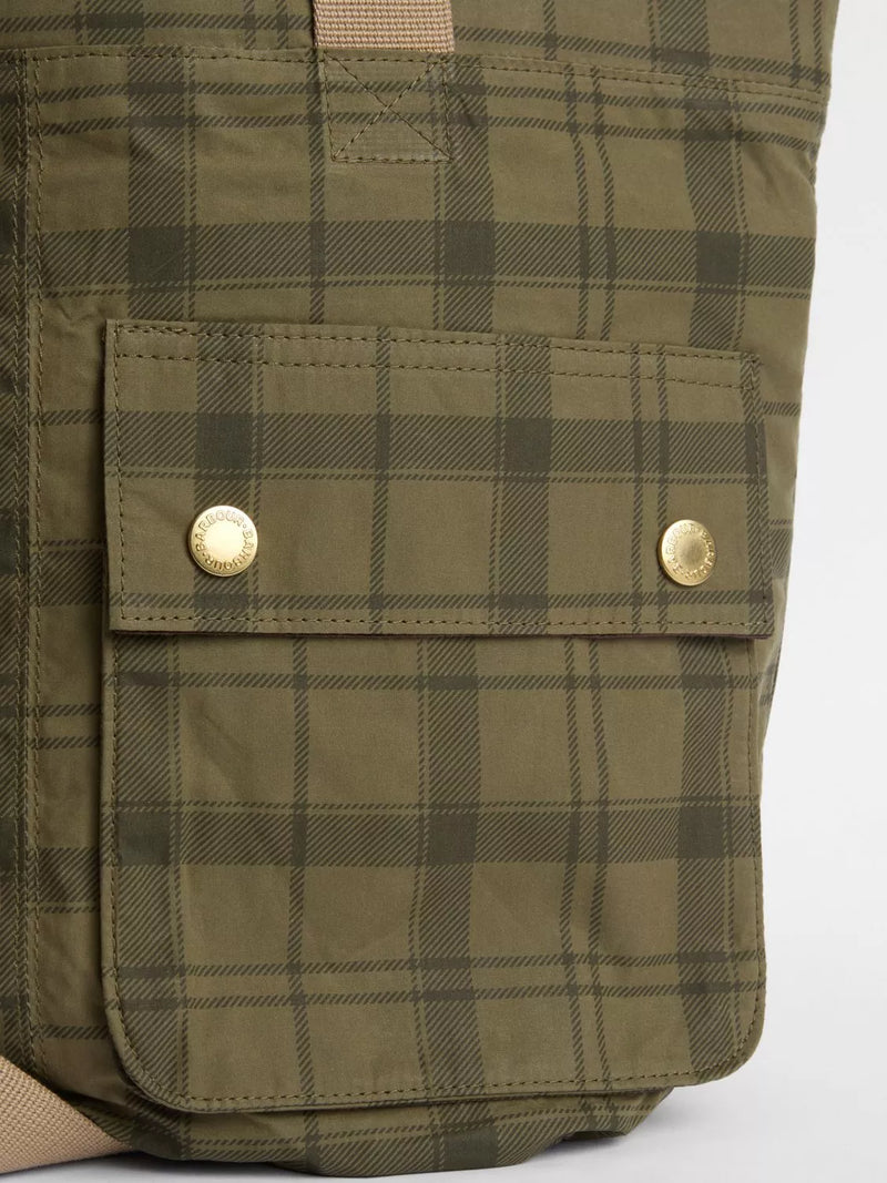 Barbour transport carry-all tote bag in Dusky Green Tartan (British brand)
