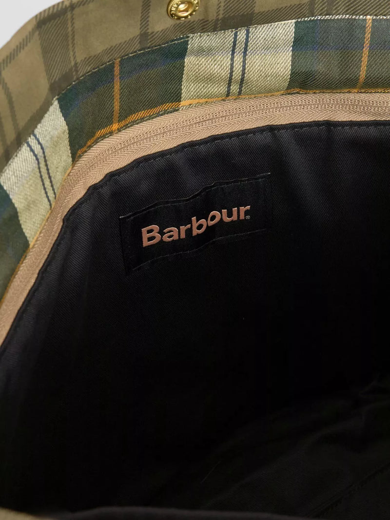 Barbour transport carry-all tote bag in Dusky Green Tartan (British brand)