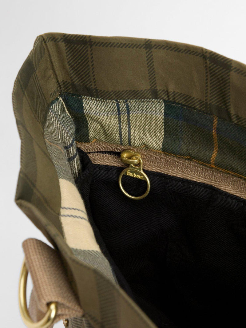 Barbour transport carry-all tote bag in Dusky Green Tartan (British brand)