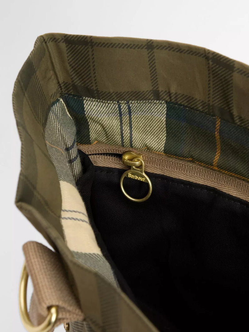 Barbour transport carry-all tote bag in Dusky Green Tartan (British brand)