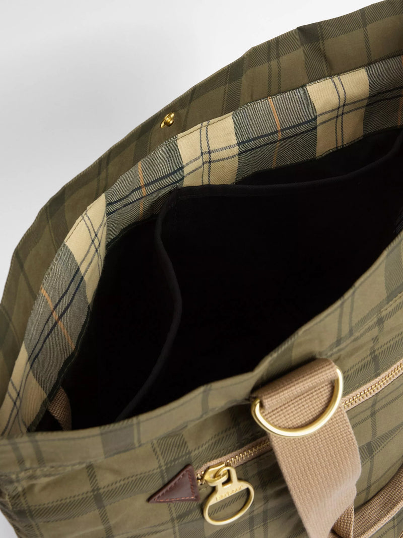 Barbour transport carry-all tote bag in Dusky Green Tartan (British brand)
