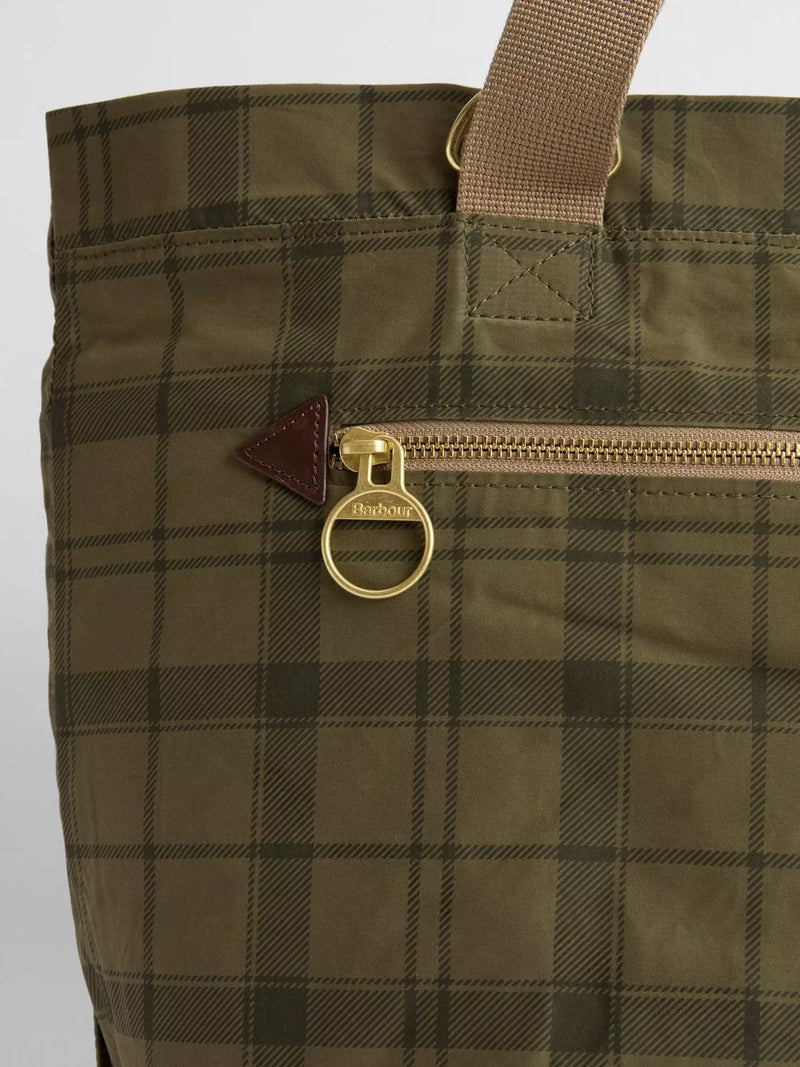 Barbour transport carry-all tote bag in Dusky Green Tartan (British brand)