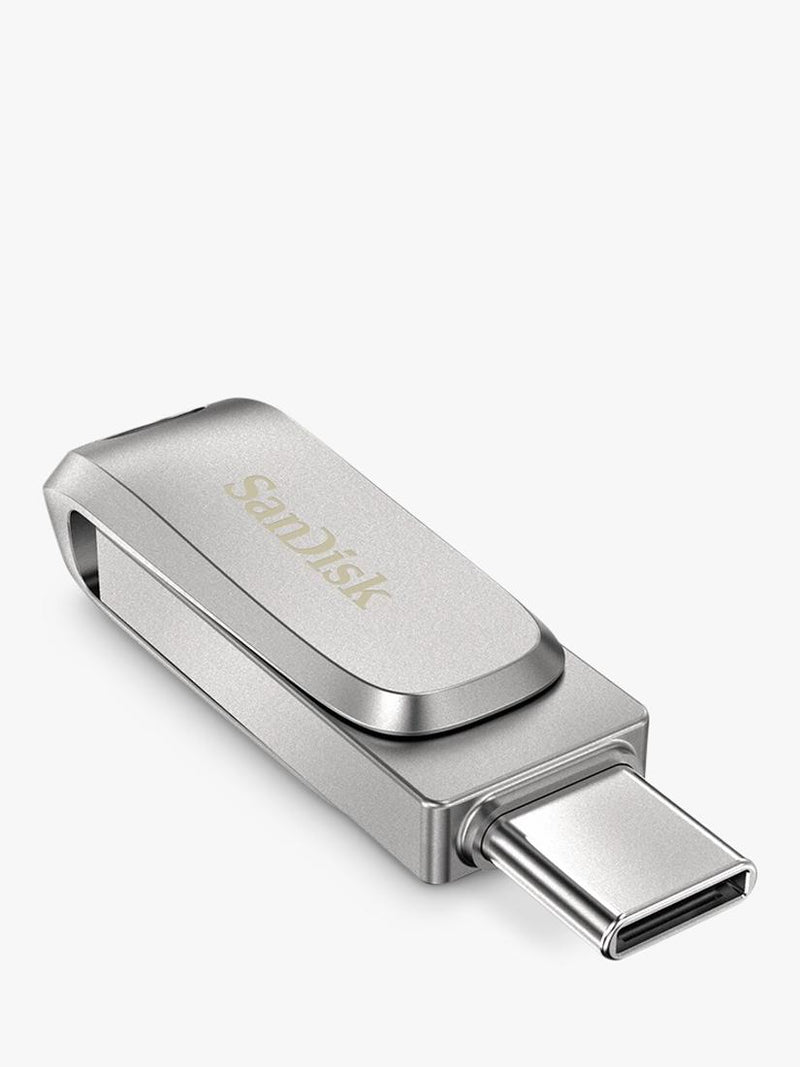SanDisk silver 64GB dual flash drive, imported from the UK