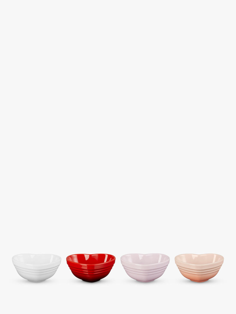 Le Creuset stoneware heart bowls set of 4 9cm, imported from the UK