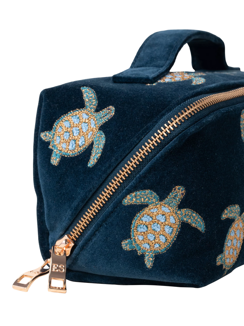 Elizabeth Scarlett navy turtle lay flat makeup bag - British product