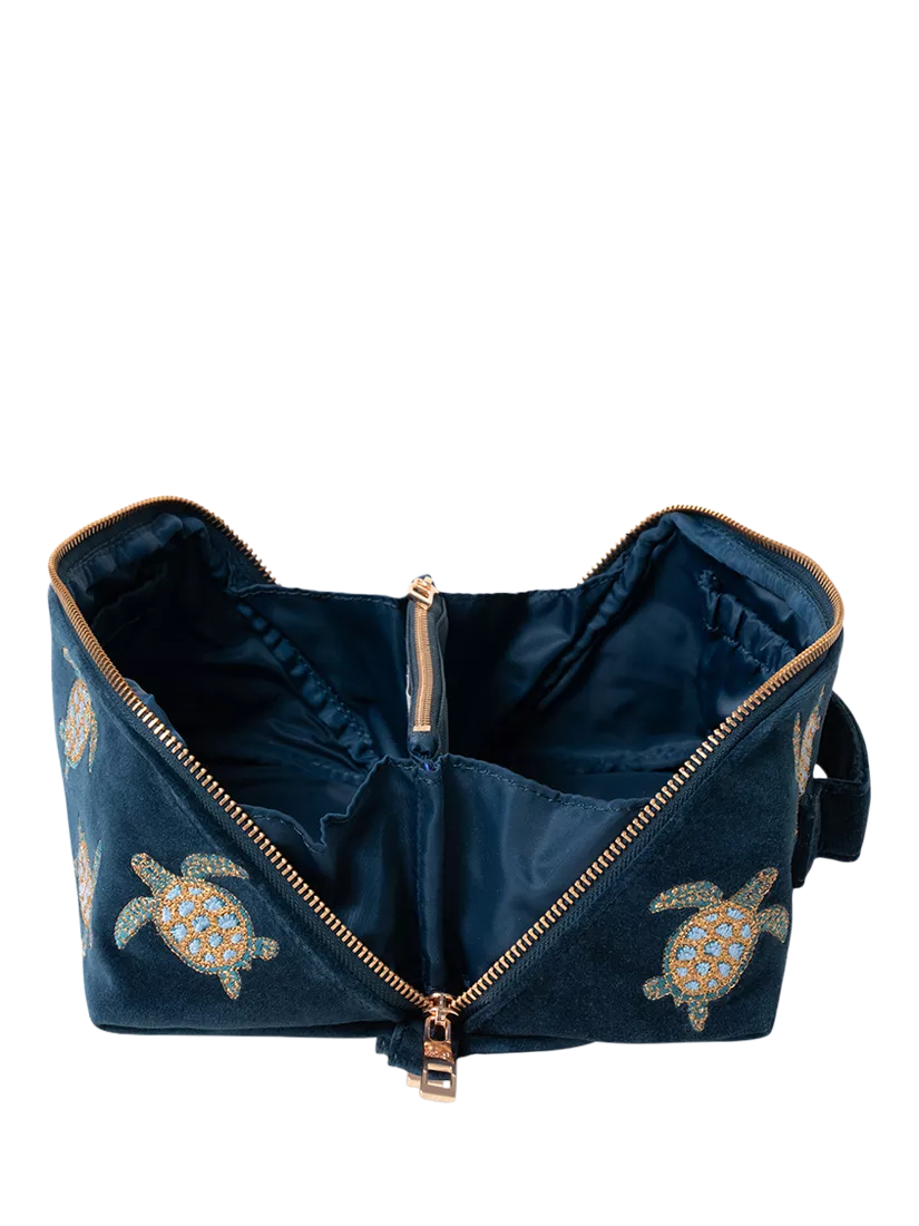 Elizabeth Scarlett navy turtle lay flat makeup bag - British product
