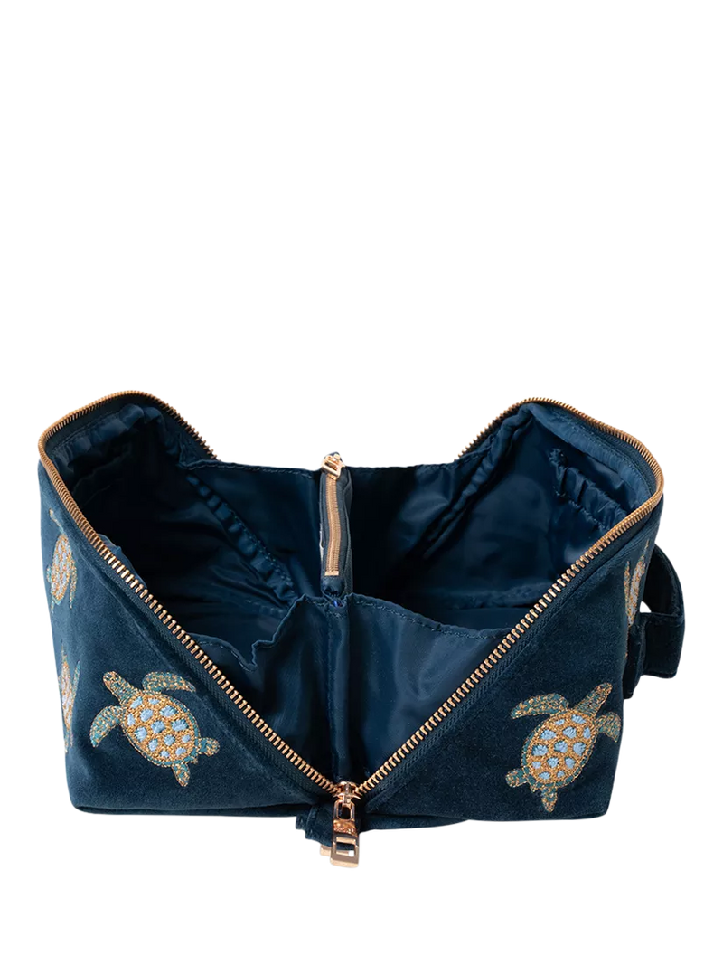 Elizabeth Scarlett navy turtle lay flat makeup bag - British product