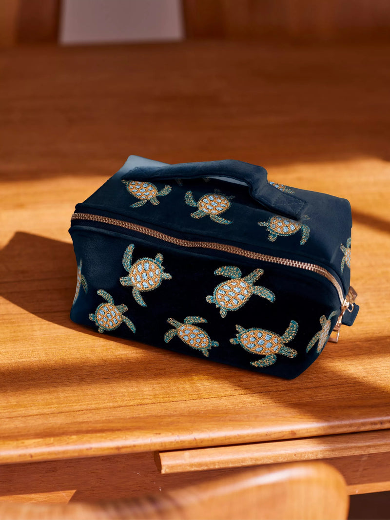 Elizabeth Scarlett navy turtle lay flat makeup bag - British product