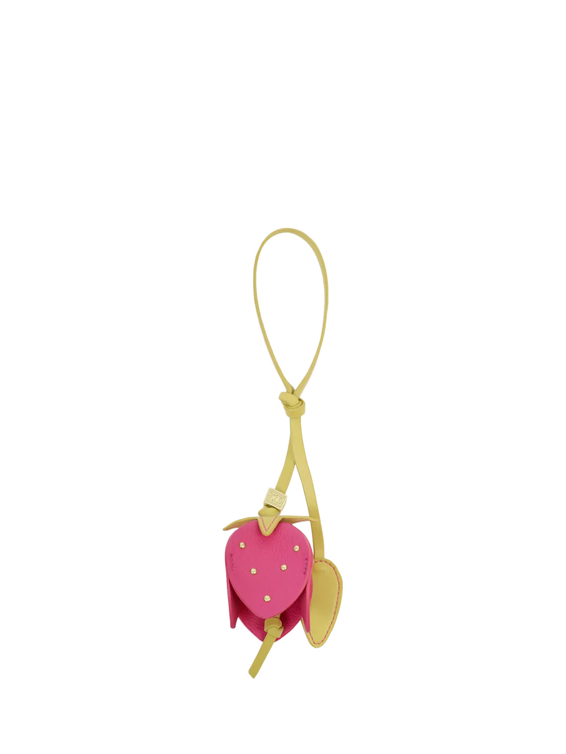Katie Loxton strawberry bag charm in chartreuse magenta, imported from the UK