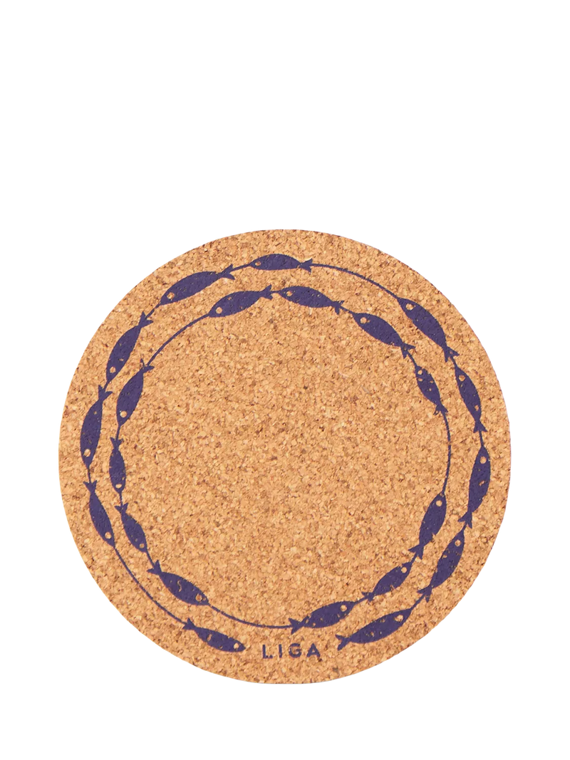 LIGA Cork Fish on Line Round Coasters, Set of 4, Natural