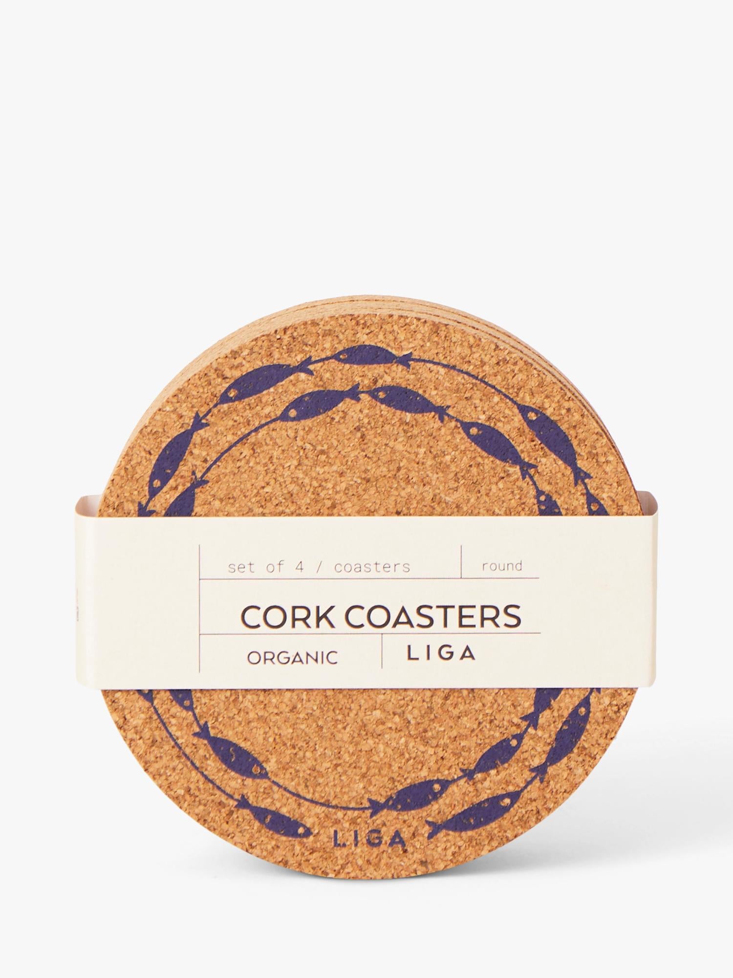 LIGA cork coasters set of 4 round, imported from the UK