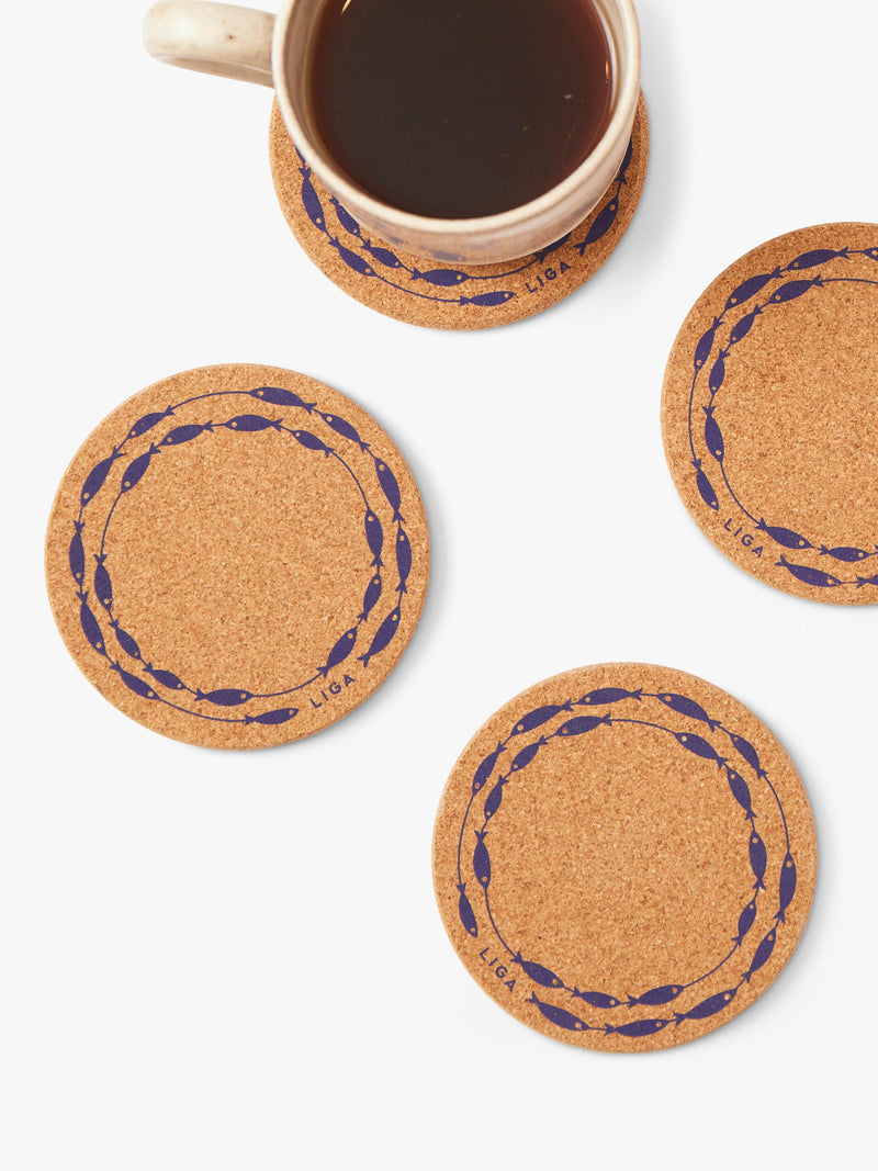 LIGA cork coasters set of 4 round, imported from the UK
