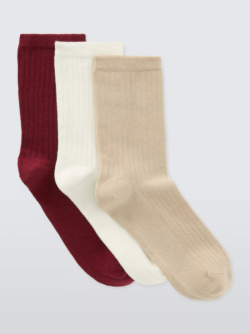 John Lewis Gerippte Socken aus Bio-Baumwollmischung, 3er-Pack