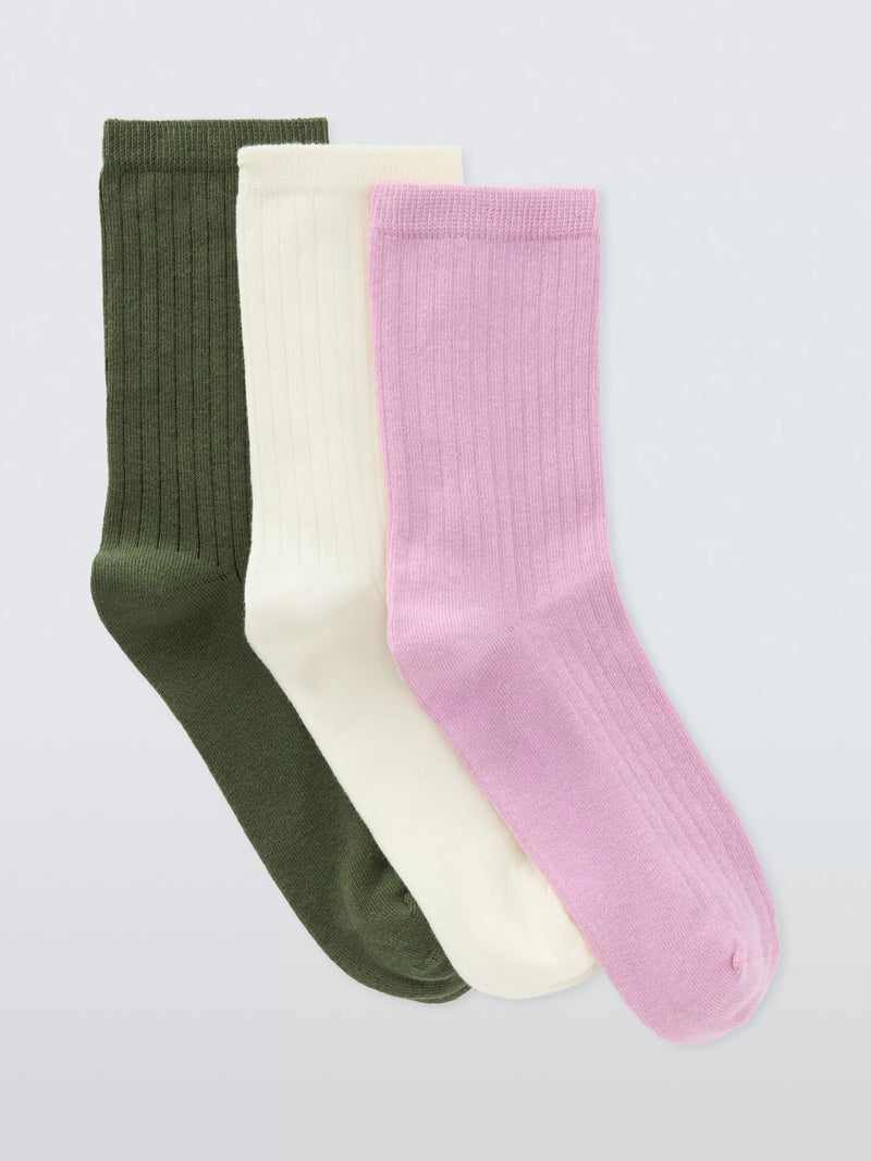 John Lewis Gerippte Socken aus Bio-Baumwollmischung, 3er-Pack