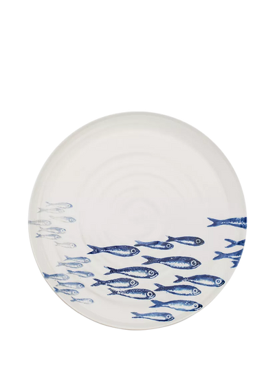 John Lewis BlissHome Creatures Sardines Round Earthenware Platter, 36cm, White/Blue- Buy online at McGrocer