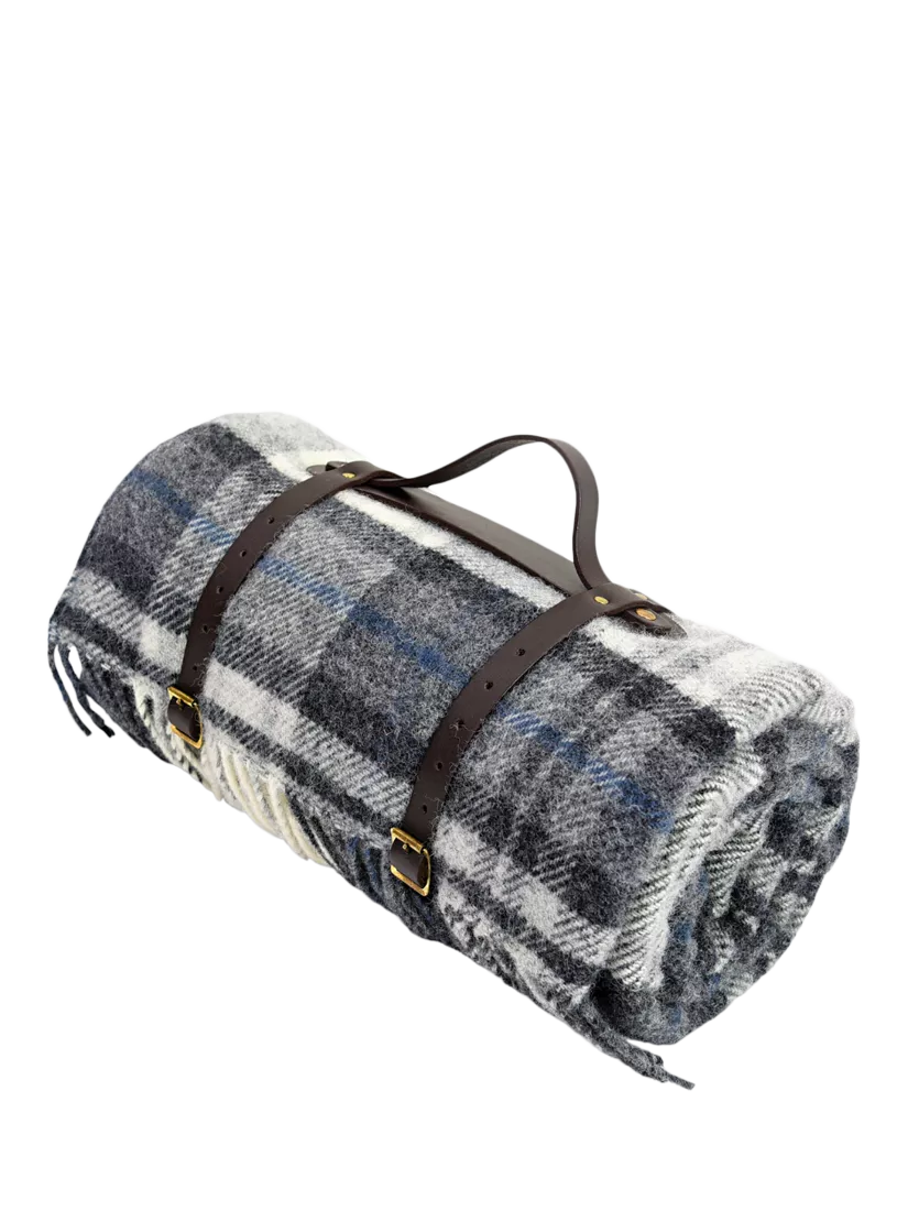 Tweedmill Polo Square Wool Check Picnic Rug, 145cm, Grey