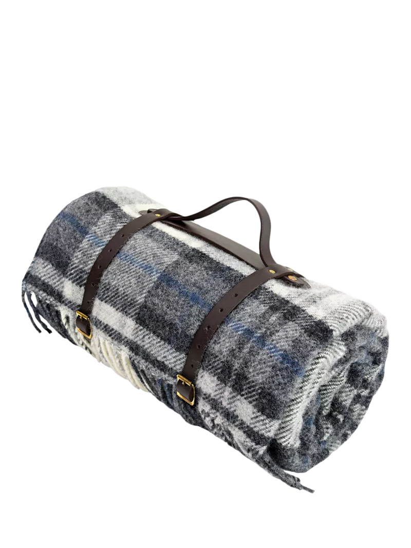 Tweedmill Polo Square Wool Check Picnic Rug, 145cm, Grey