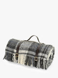 Tweedmill wool check picnic rug grey 145cm, imported from the UK