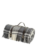 Tweedmill wool check picnic rug grey 145cm, imported from the UK