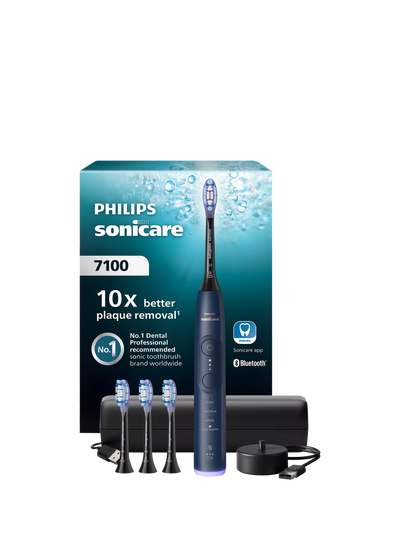 John Lewis Philips Sonicare 7100 Series HX7423/08 Electric Toothbrush with 4 Replacement Brush Heads, Navy- Buy online at McGrocer