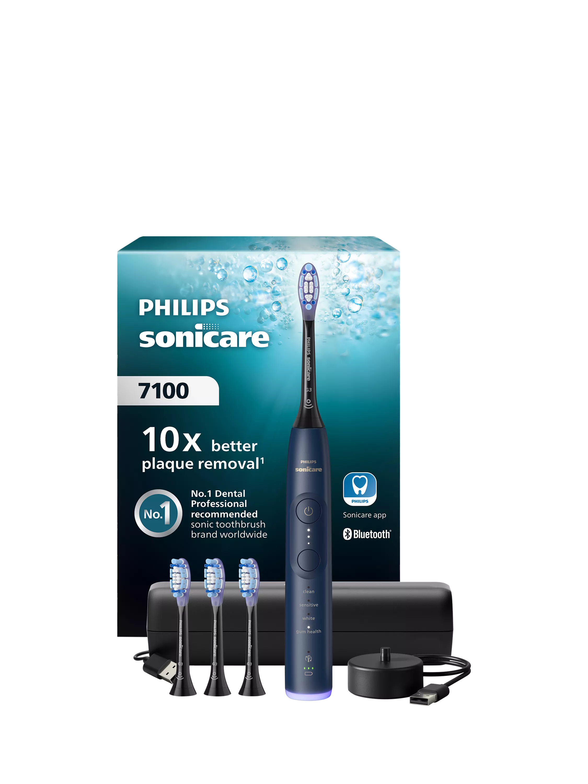 Philips Sonicare 7100 navy electric toothbrush with brush heads, UK version
