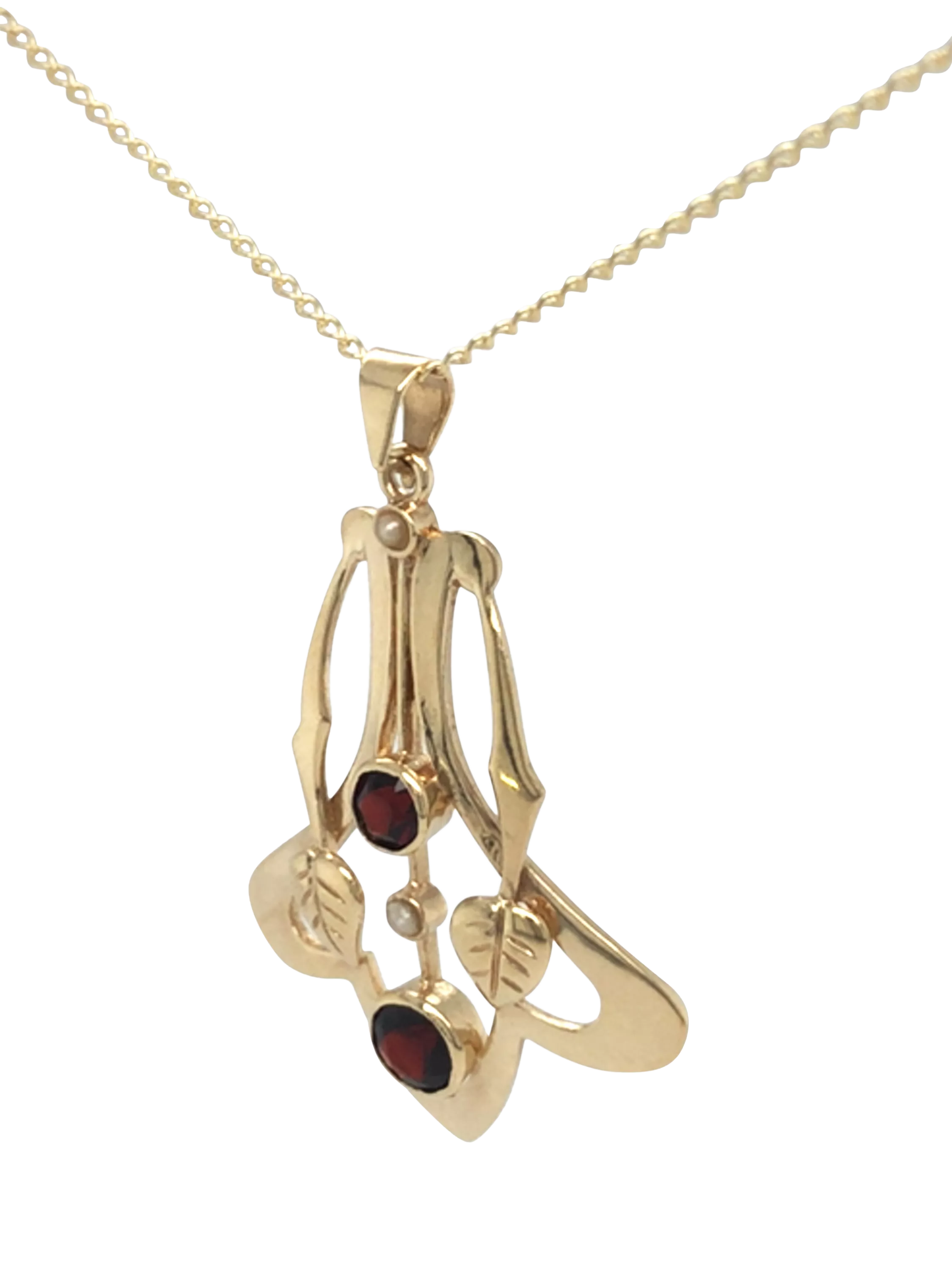 Vintage Fine Jewellery 9ct gold garnet pearl pendant (British brand)