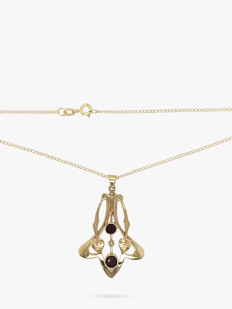 Vintage Fine Jewellery 9ct gold garnet pearl pendant (British brand)