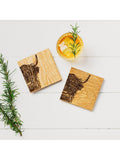 Selbrae House Highland Cow oak wood coasters set of two (British brand)