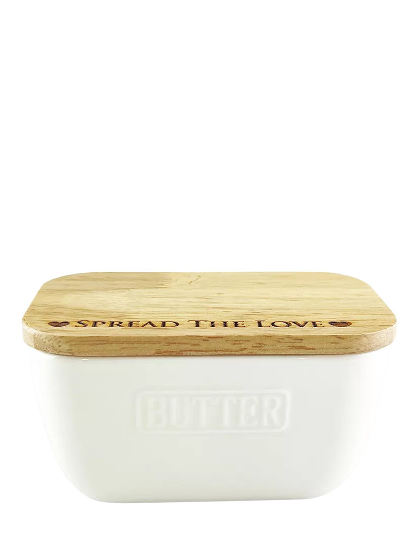 Selbrae House butter dish with oak wood lid, imported from the UK