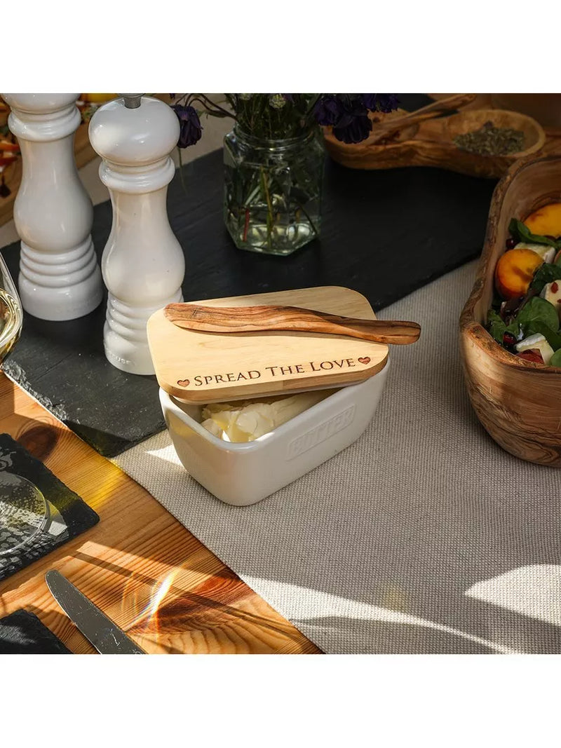 Selbrae House butter dish with oak wood lid, imported from the UK