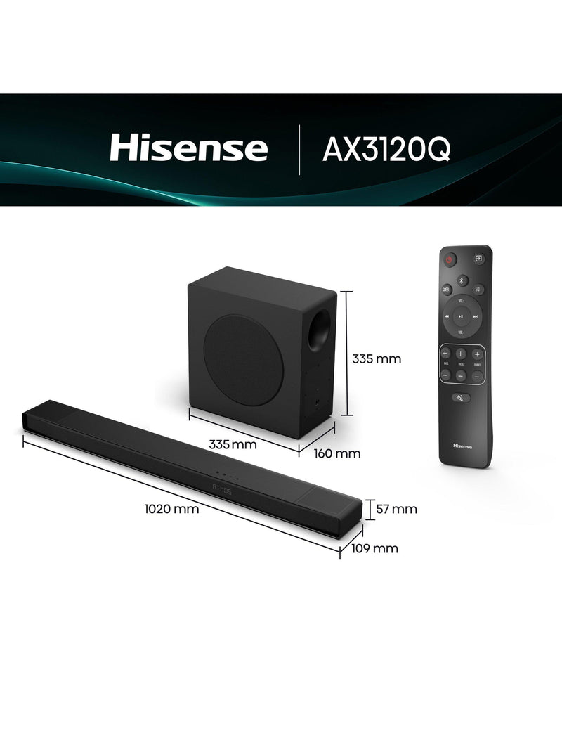 Hisense AX3120Q soundbar with wireless subwoofer (British brand)