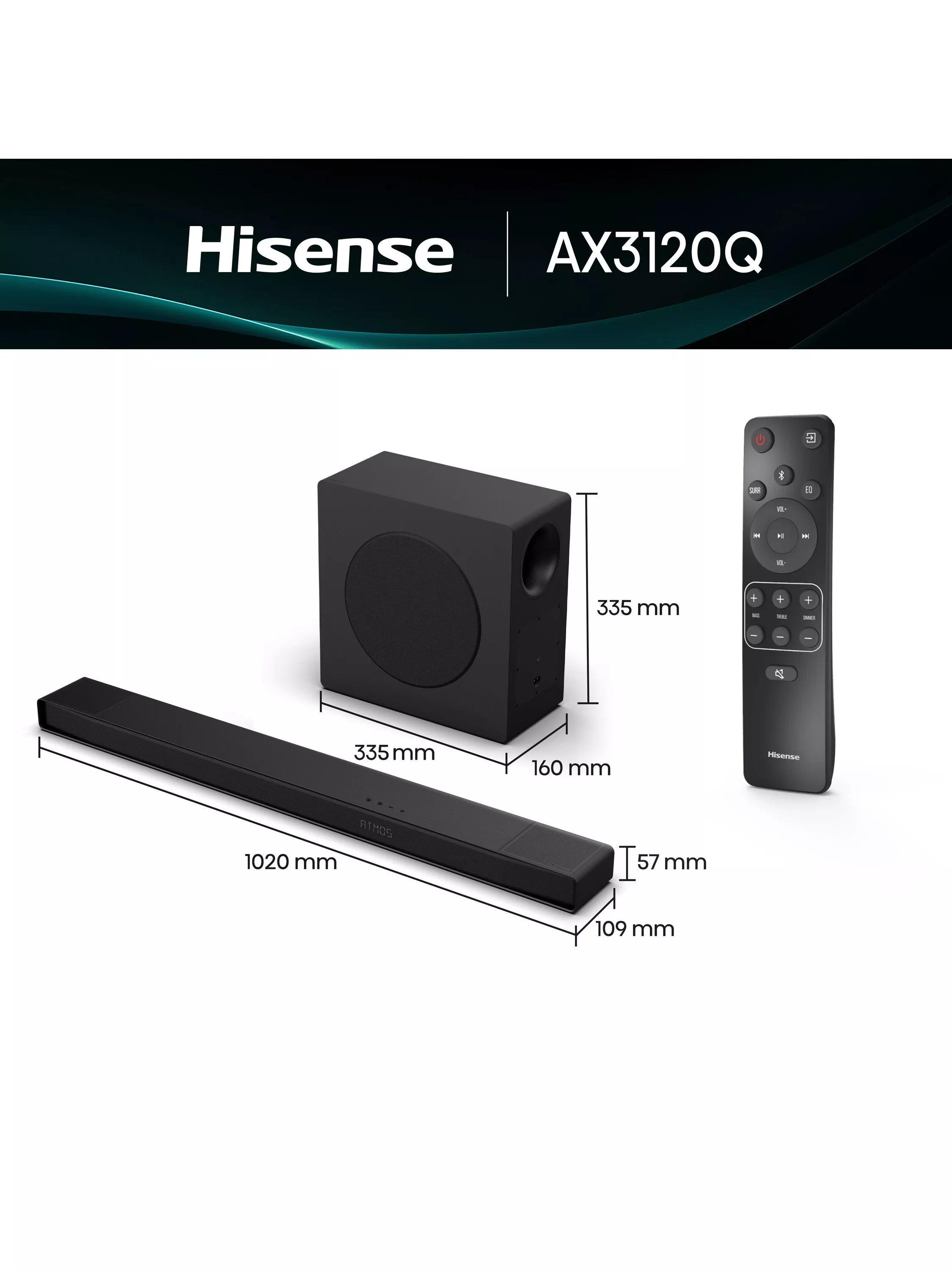 Hisense AX3120Q soundbar with wireless subwoofer (British brand)