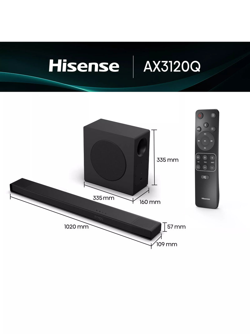 Hisense AX3120Q soundbar with wireless subwoofer (British brand)