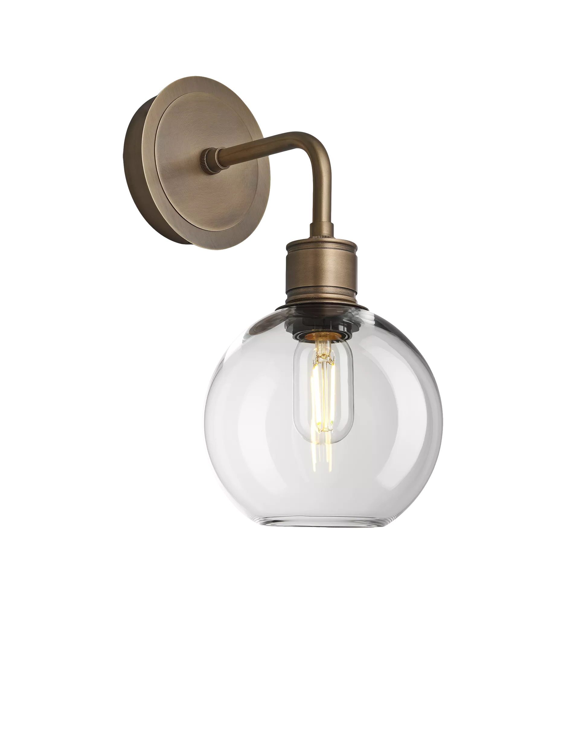 Industville clear glass globe wall light antique brass (British brand)