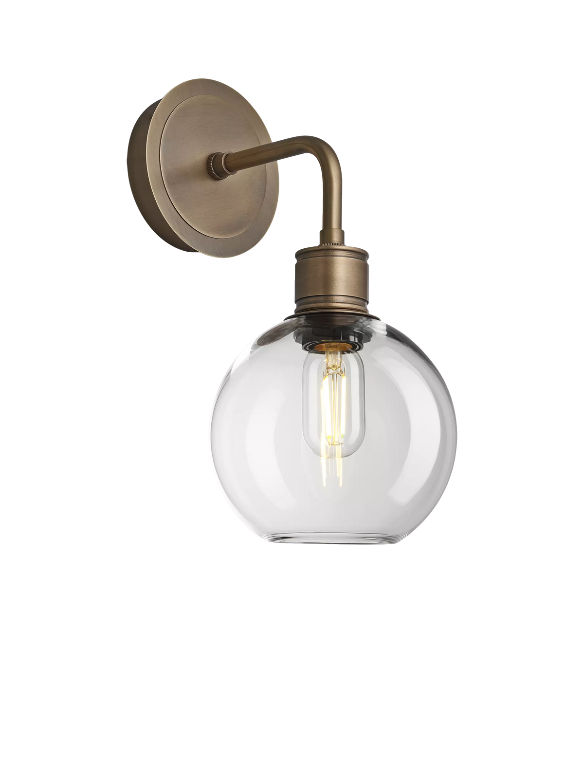 Industville clear glass globe wall light antique brass (British brand)