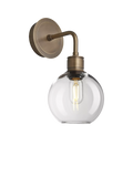 Industville clear glass globe wall light antique brass (British brand)