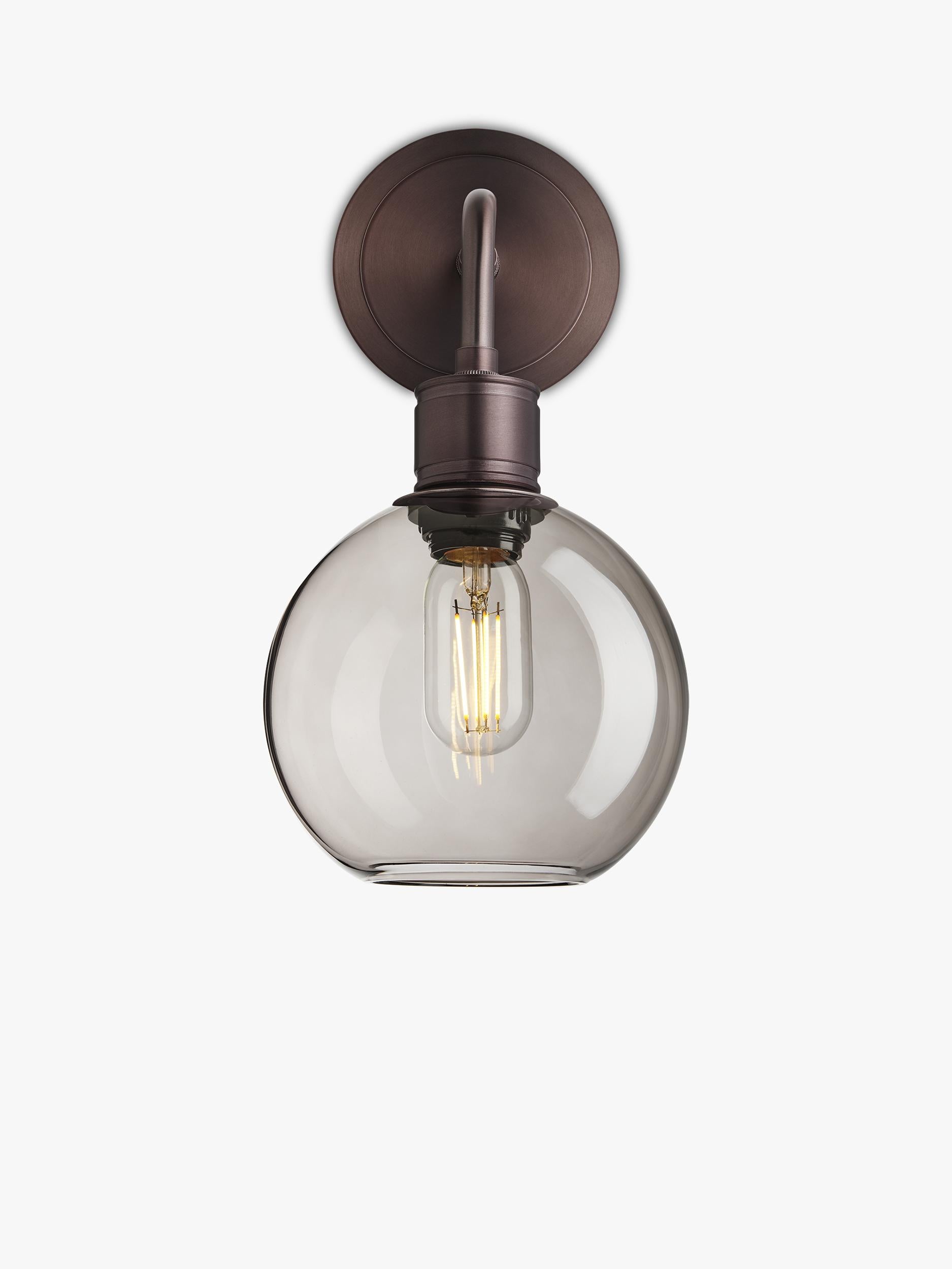 Industville Albany smoked glass globe wall light bronze (British brand)
