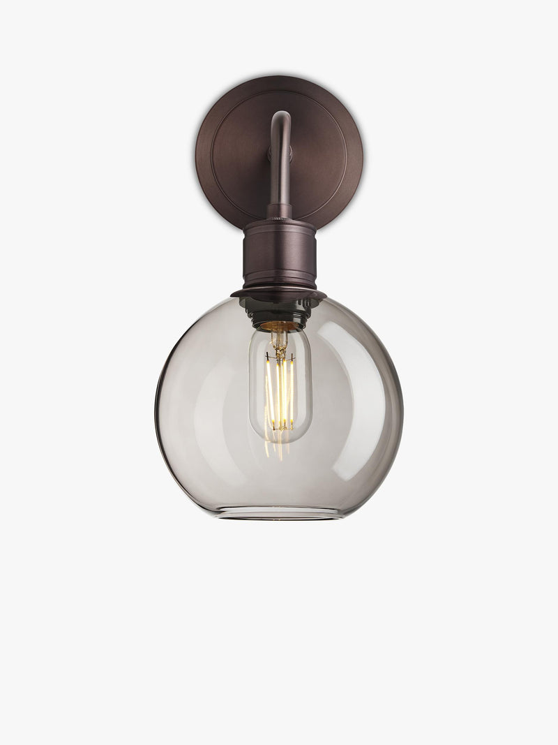 Industville Albany smoked glass globe wall light bronze (British brand)