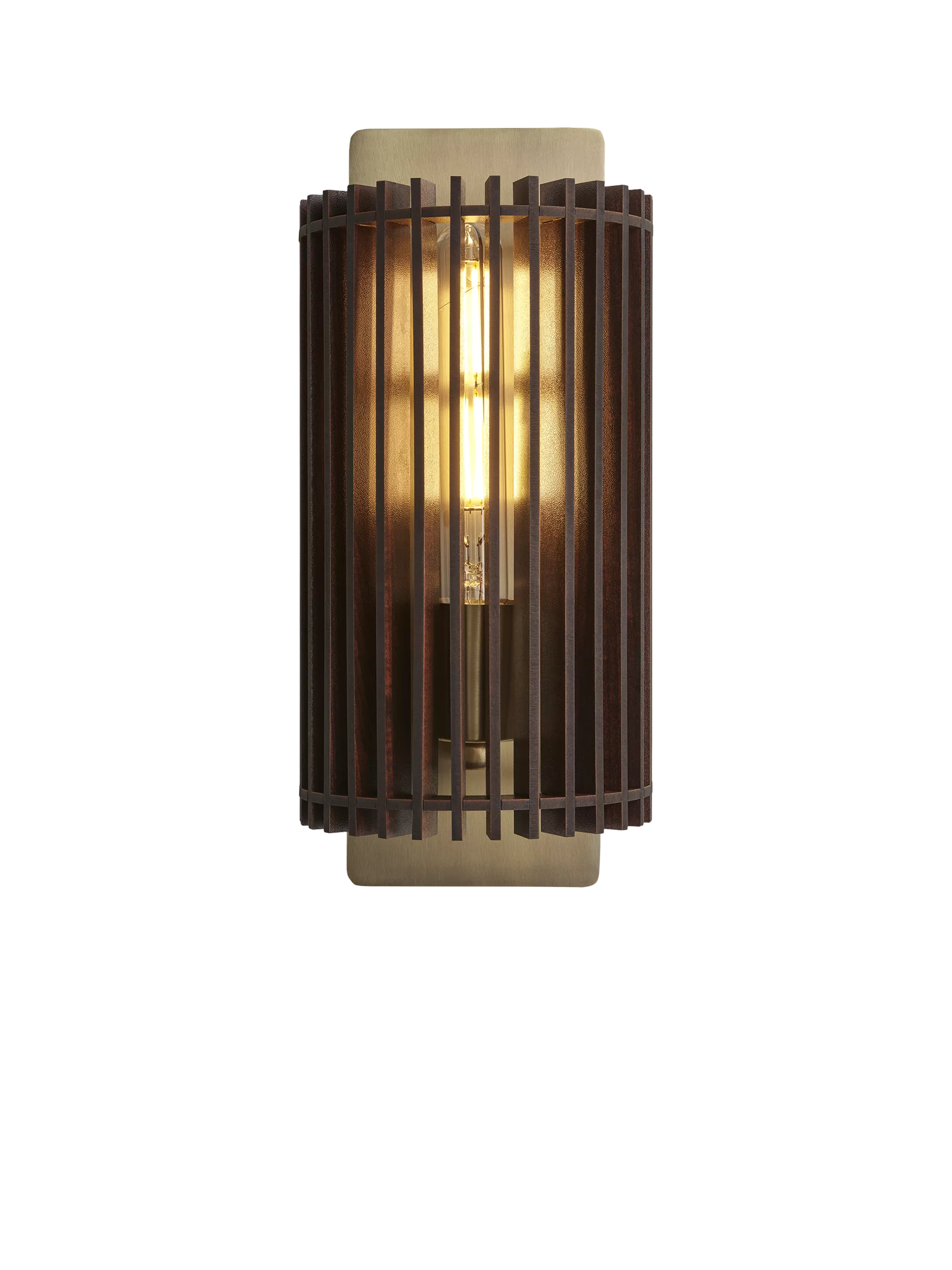 Industville Rift Wood Wall Light, Dark Brown/Brass