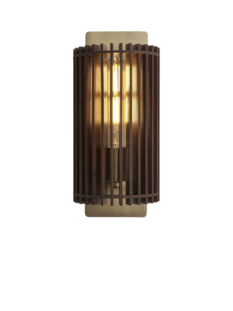 Industville Rift Wood Wall Light, Dark Brown/Brass