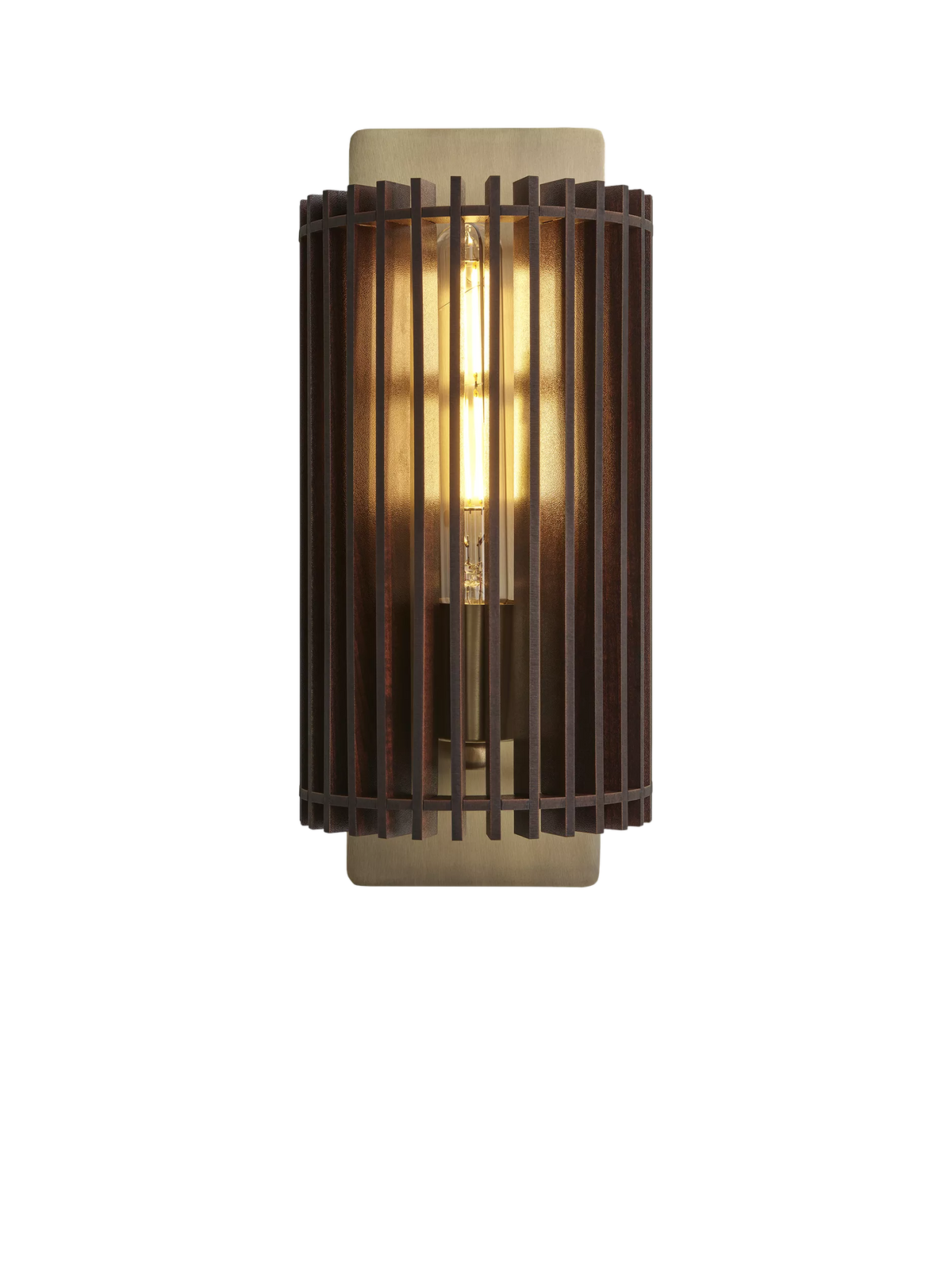 Industville Rift Wood Wall Light, Dark Brown/Brass