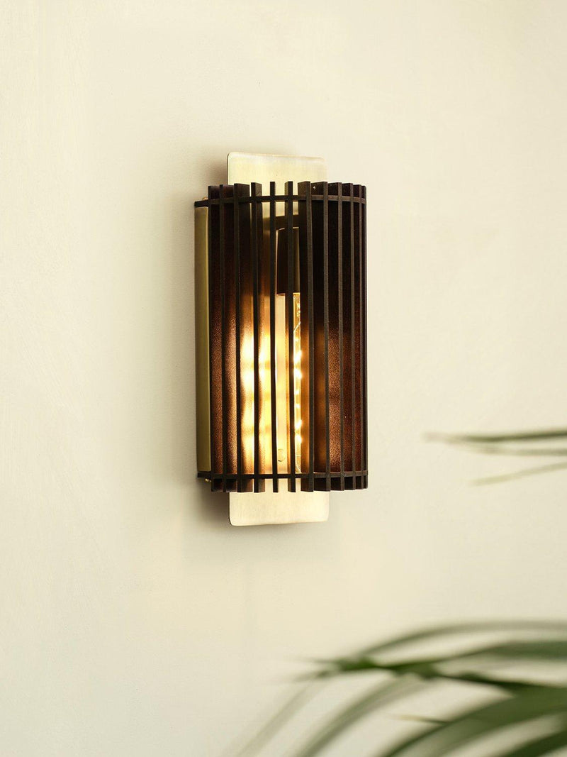 Industville Rift Wood Wall Light Dark Brown Brass - British product