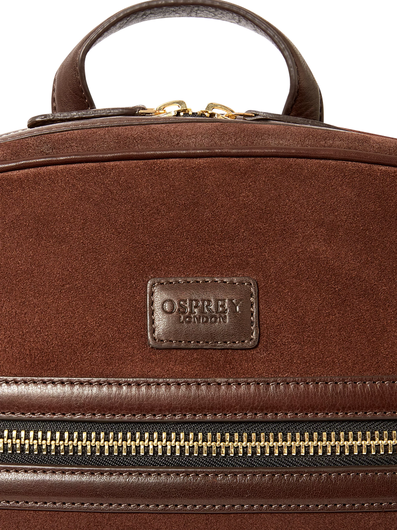 OSPREY LONDON Mocha Suede Backpack Bitter Chocolate - British product