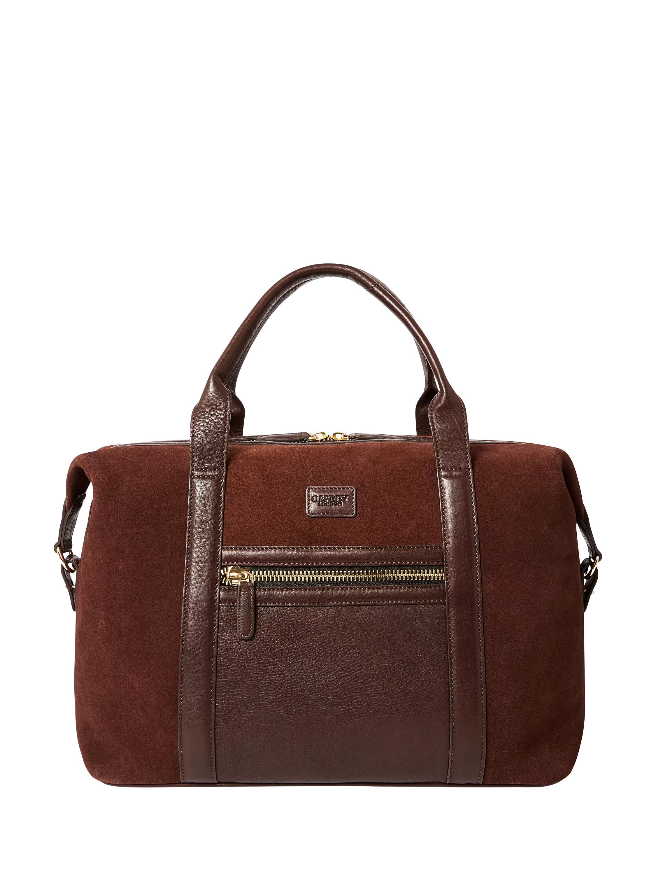 OSPREY LONDON Mocha suede holdall with leather trim, UK version